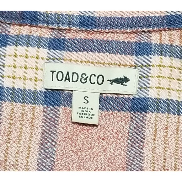 TOAD & CO Women's Bodie Dos 1/4 Zip T Neck Shirt Sz Small Pink Plaid Long Sleeve - Picture 2 of 11